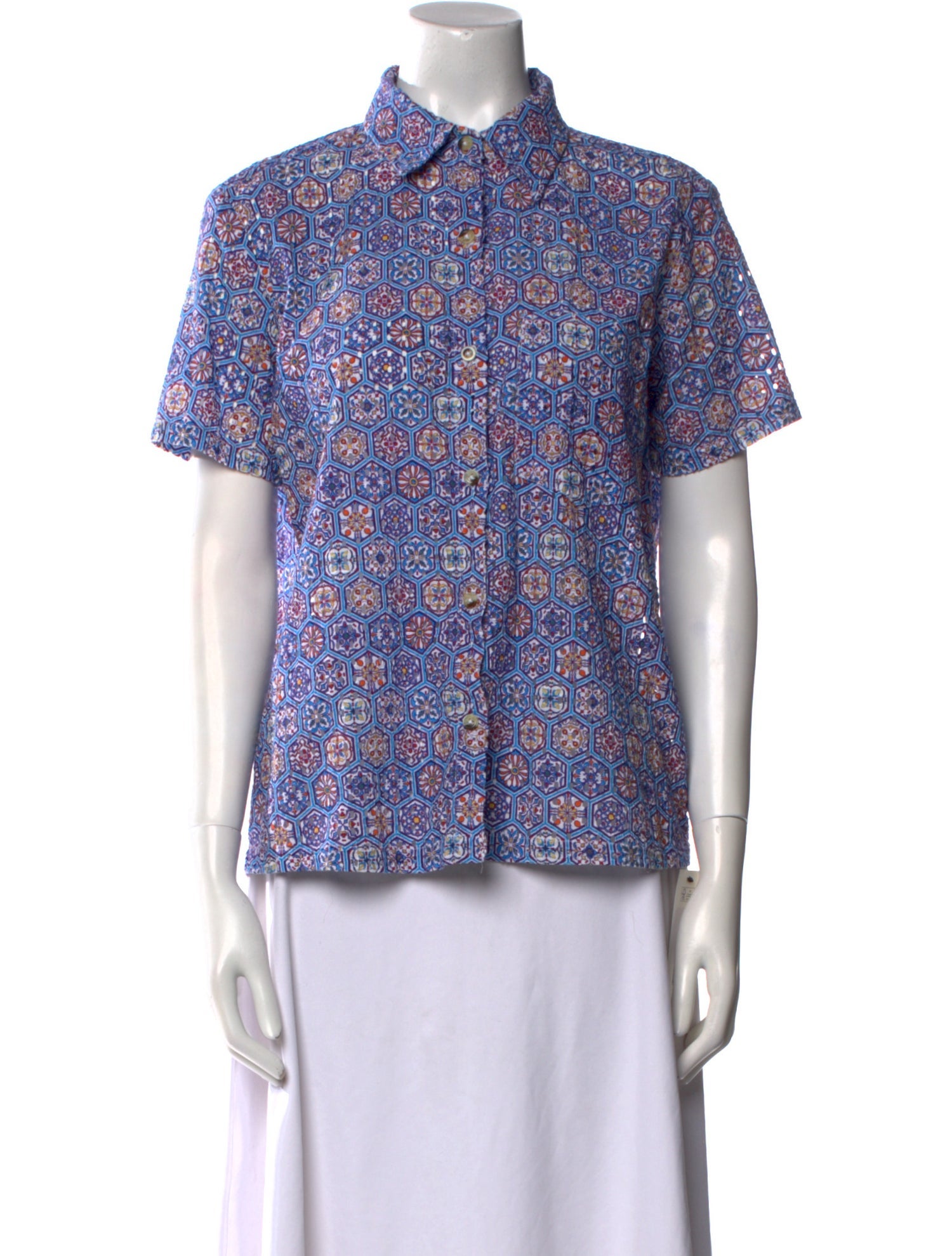 Solid & Striped Printed Short Sleeve Button-Up Top