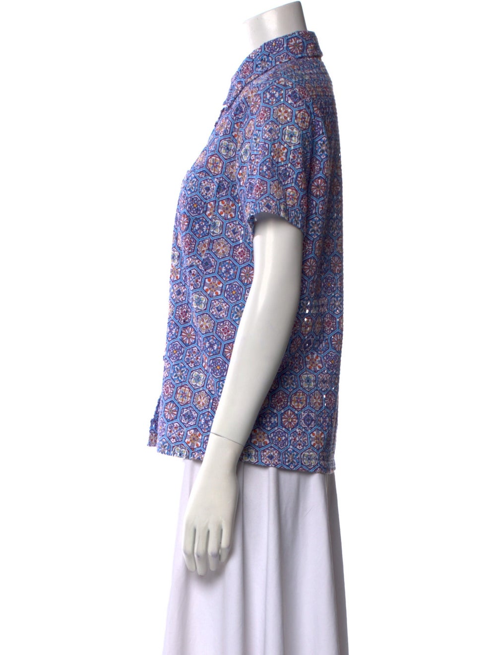 Solid & Striped Button-Up Top Blue Printed Short … - image 2