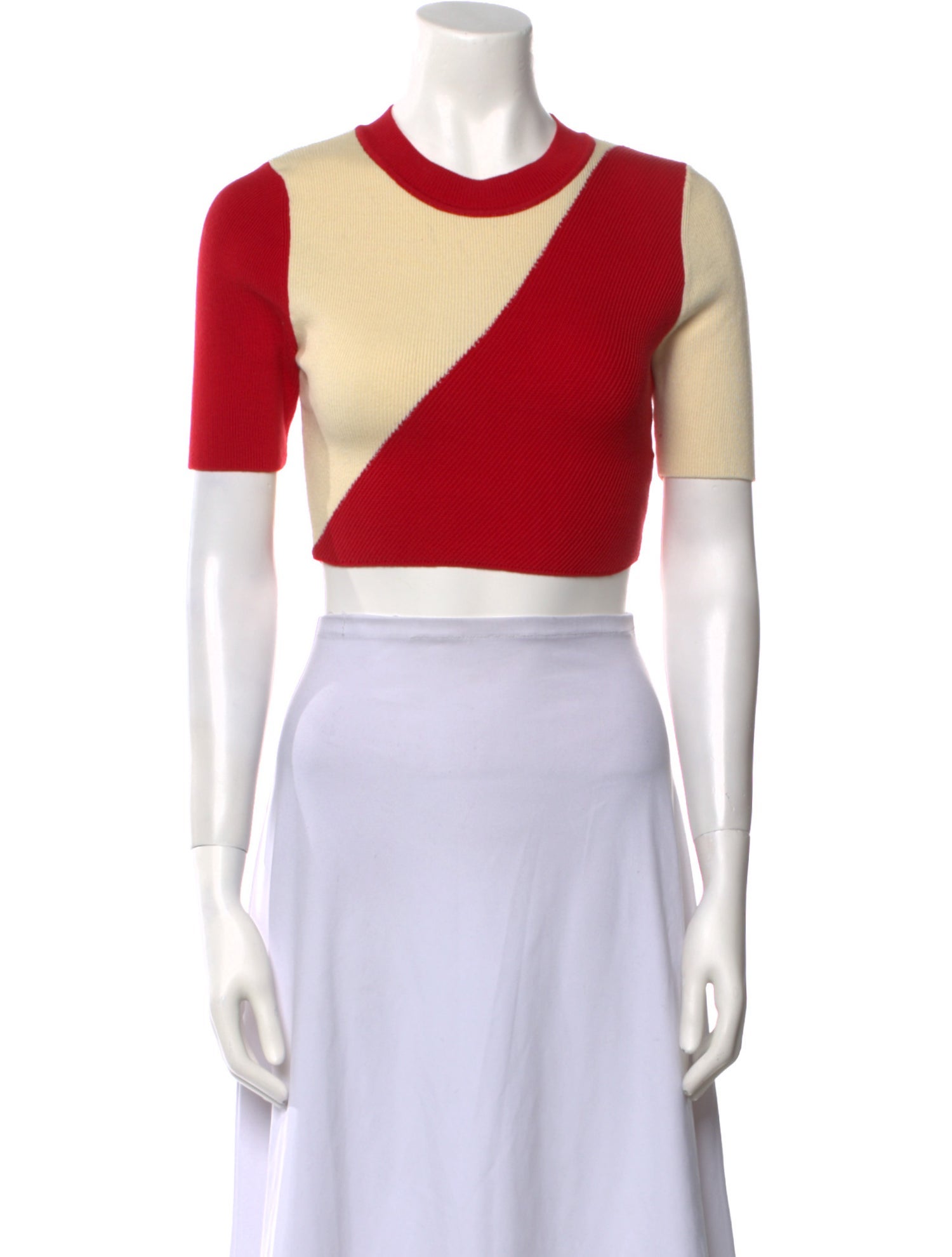 Solid & Striped Colorblock Pattern Crew Neck Crop Top
