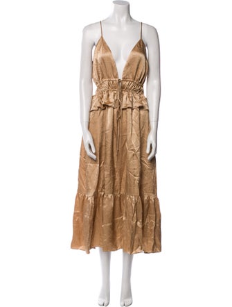 Solid & Striped V-Neck Long Dress