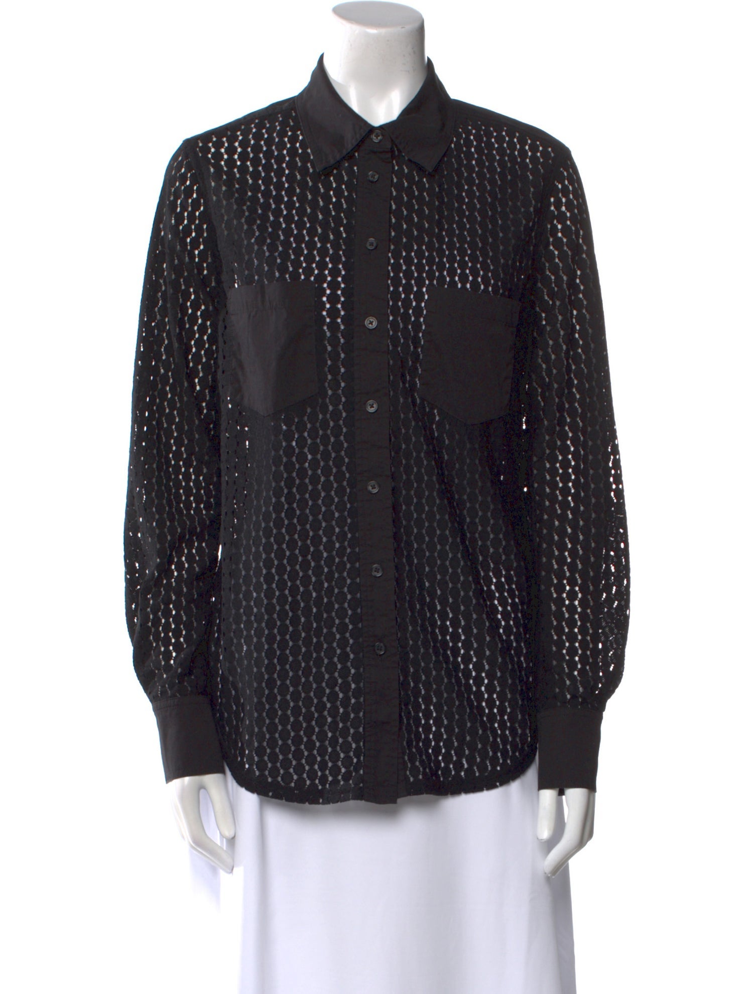 Solid & Striped Polka Dot Print Long Sleeve Button-Up Top