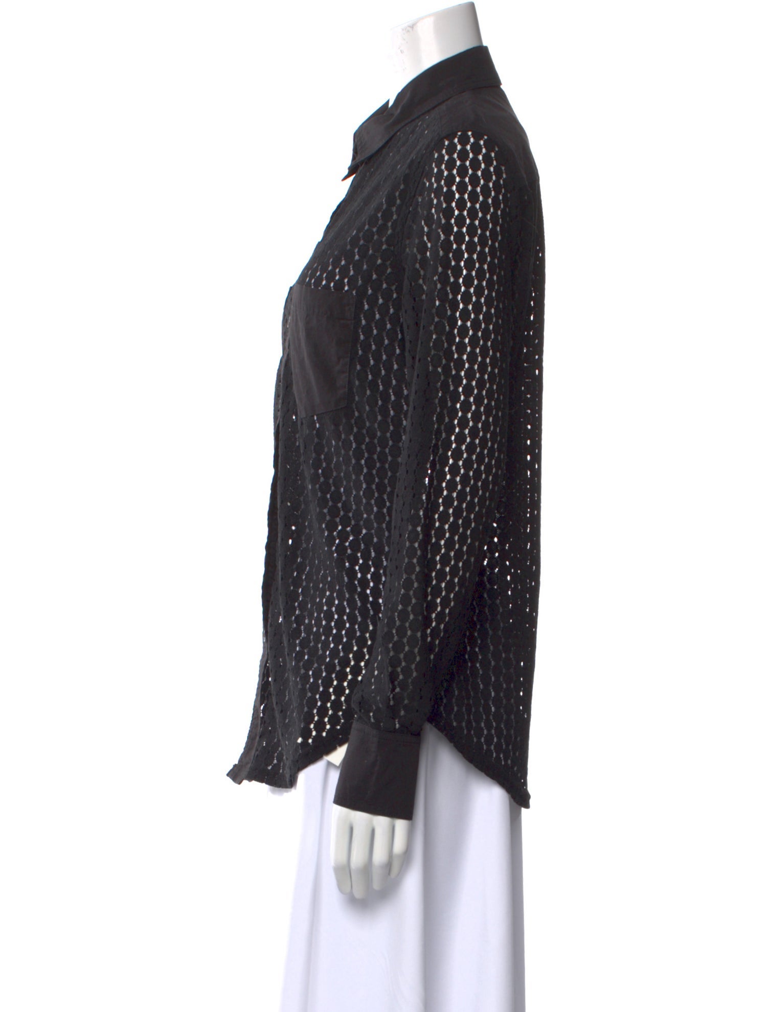 Solid & Striped Polka Dot Print Long Sleeve Button-Up Top