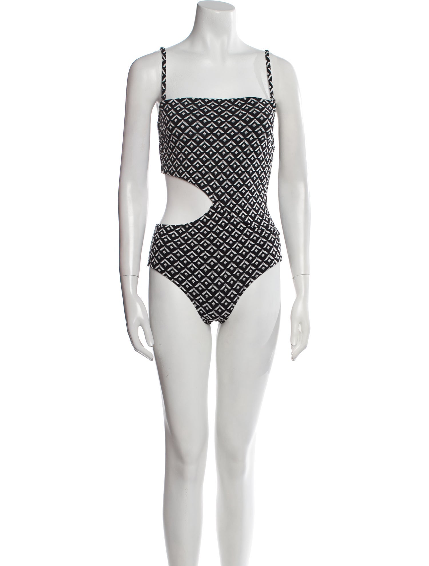 Solid & Striped Printed Cutout Accent One-Piece w/ Tags