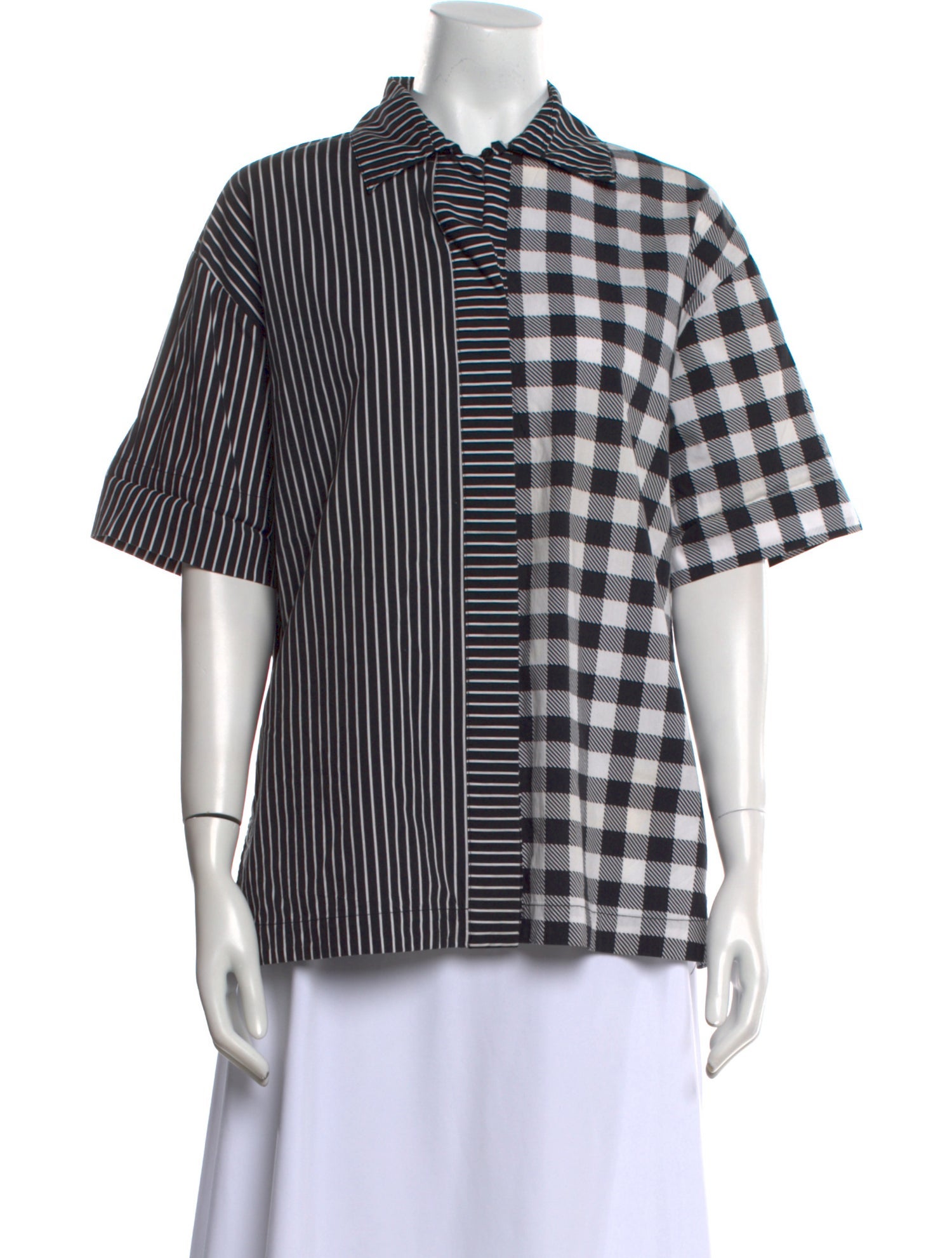 Solid & Striped Plaid Print Short Sleeve Button-Up Top