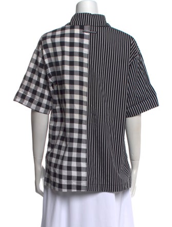 Solid & Striped Plaid Print Short Sleeve Button-Up Top