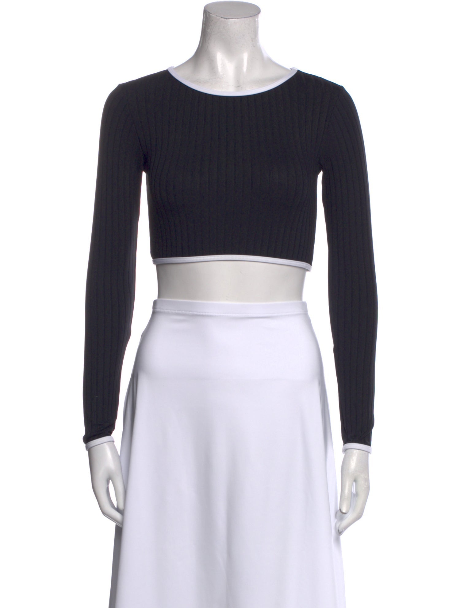 Solid & Striped Scoop Neck Long Sleeve Crop Top