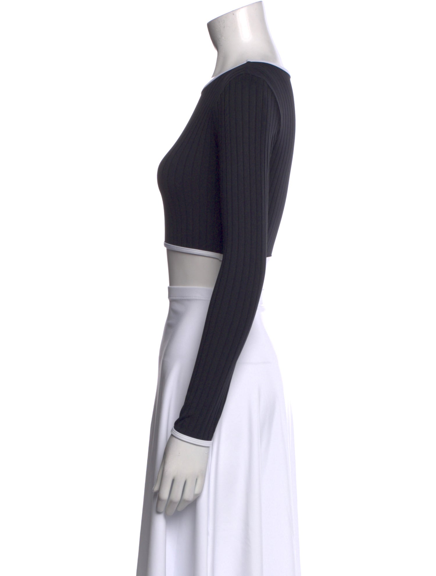 Solid & Striped Scoop Neck Long Sleeve Crop Top