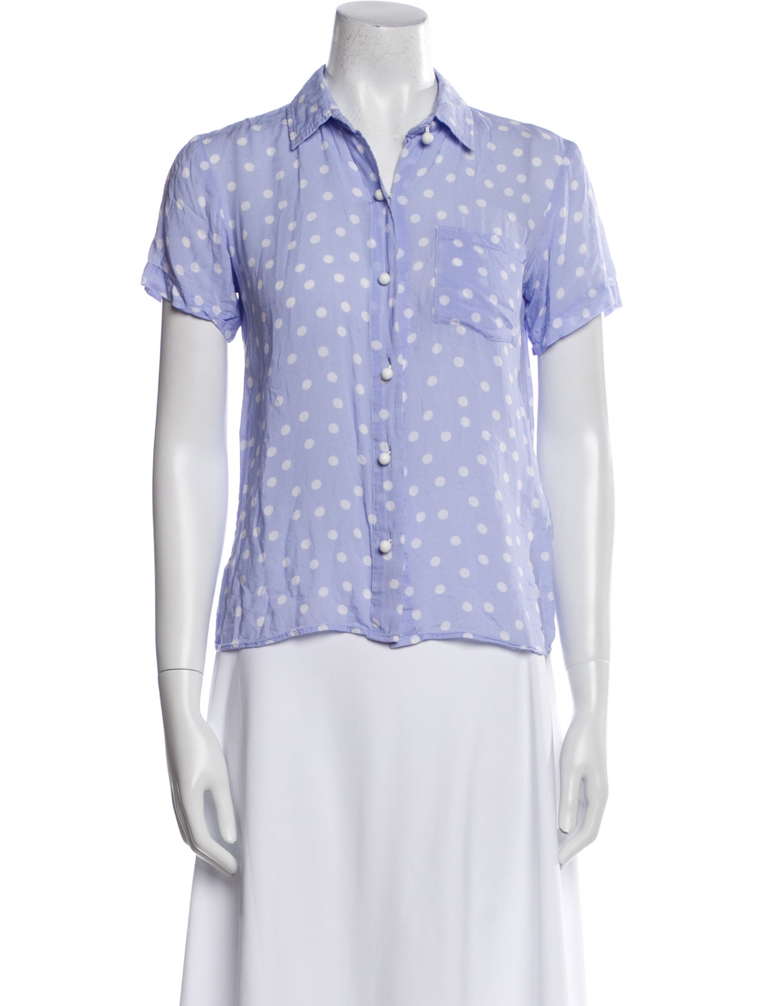 Solid & Striped Polka Dot Print Short Sleeve Button-Up Top