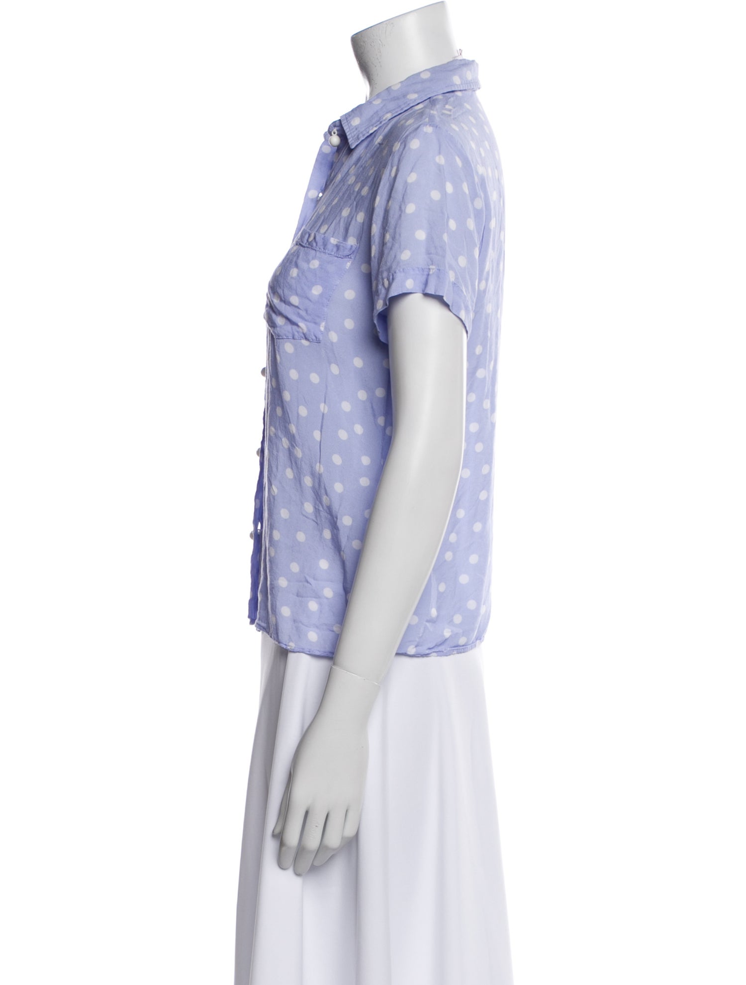Solid & Striped Polka Dot Print Short Sleeve Button-Up Top