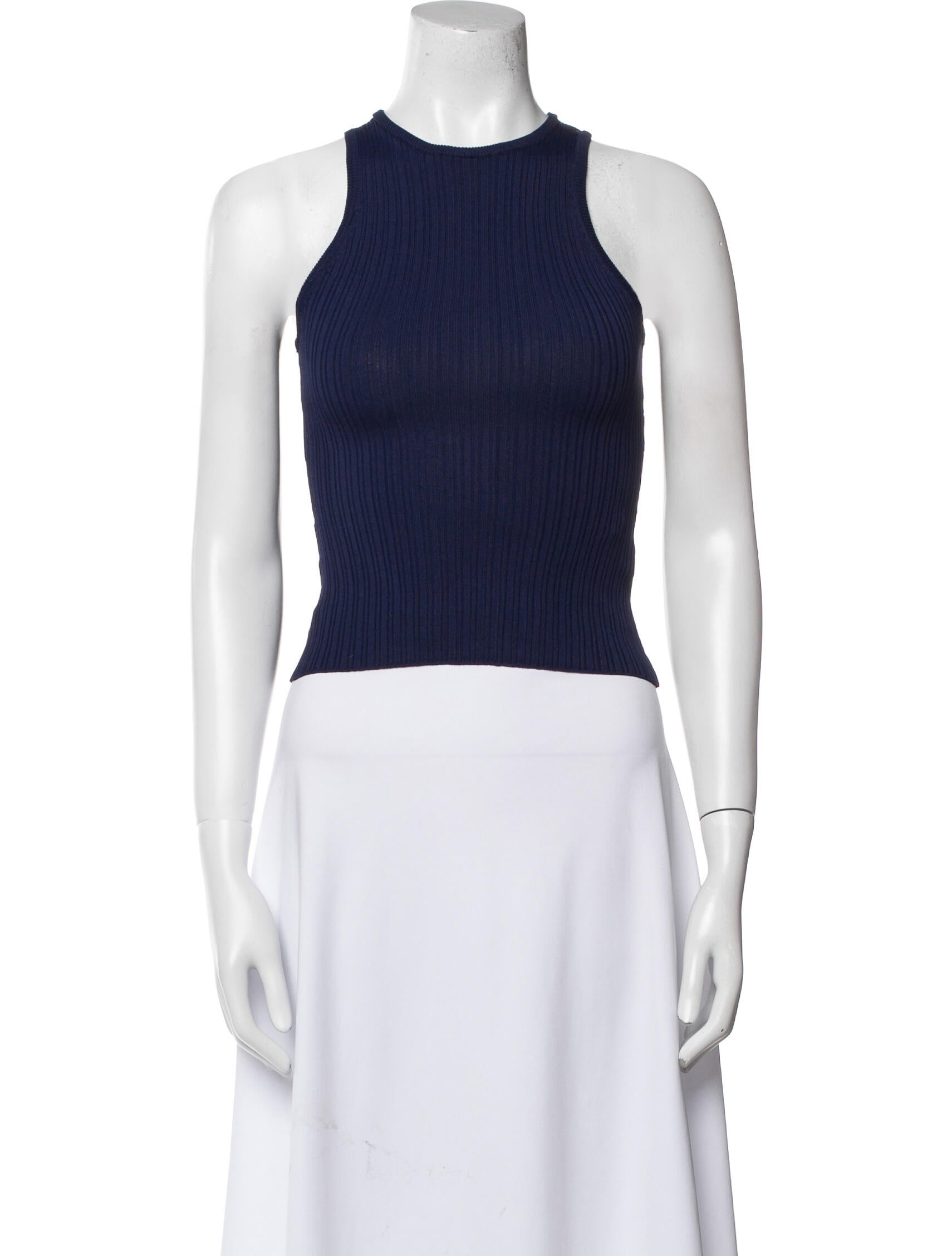 Solid & Striped Crew Neck Sleeveless Crop Top w/ Tags