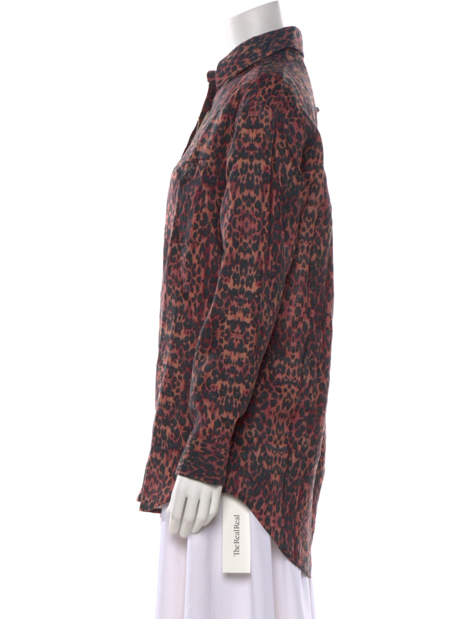 Solid & Striped Linen Animal Print Button-Up Top