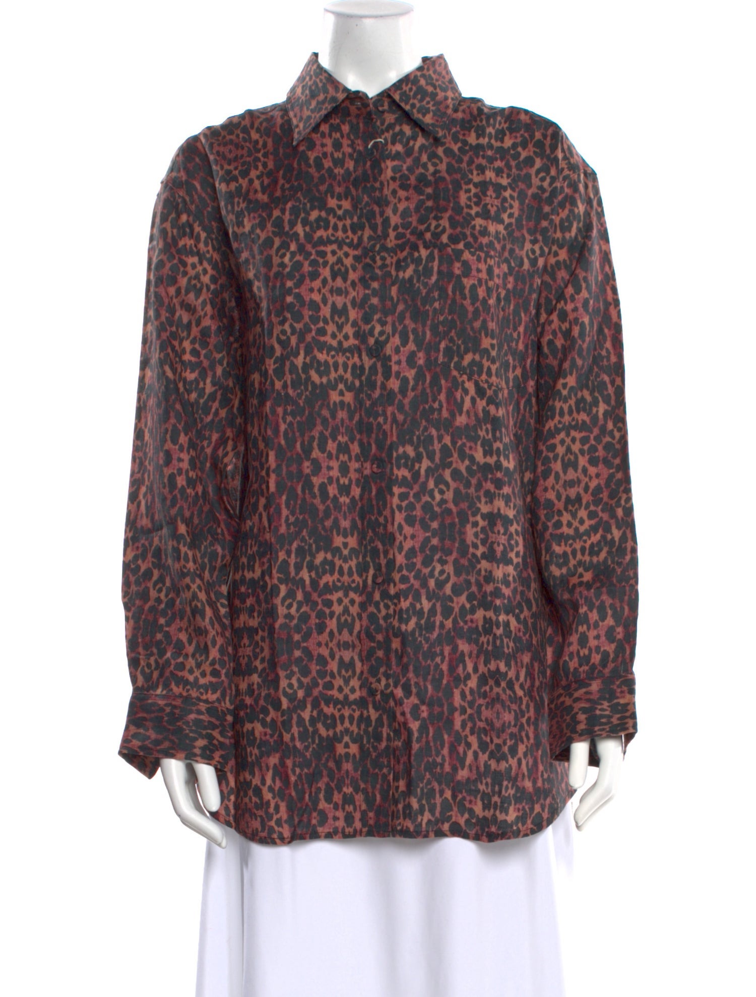 Solid & Striped Linen Animal Print Button-Up Top