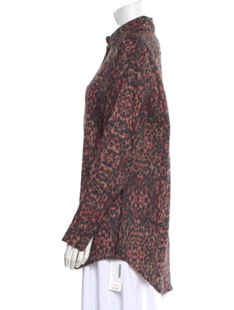 Solid & Striped Linen Animal Print Button-Up Top