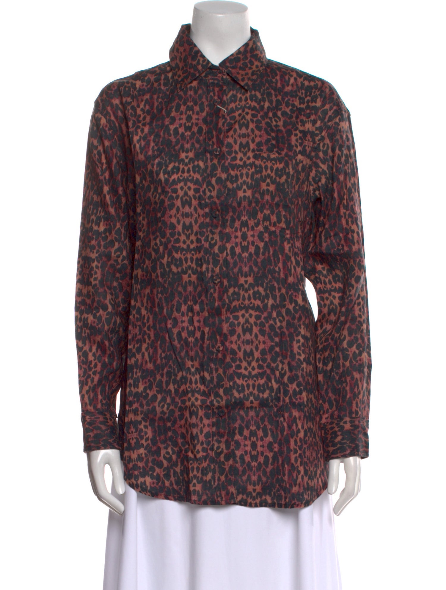 Solid & Striped Linen Animal Print Button-Up Top