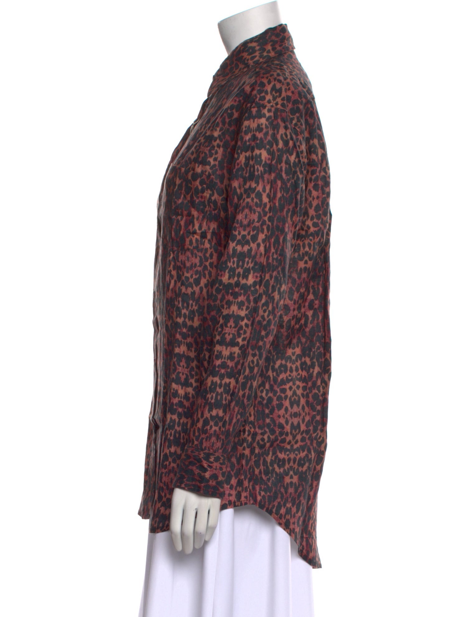 Solid & Striped Linen Animal Print Button-Up Top