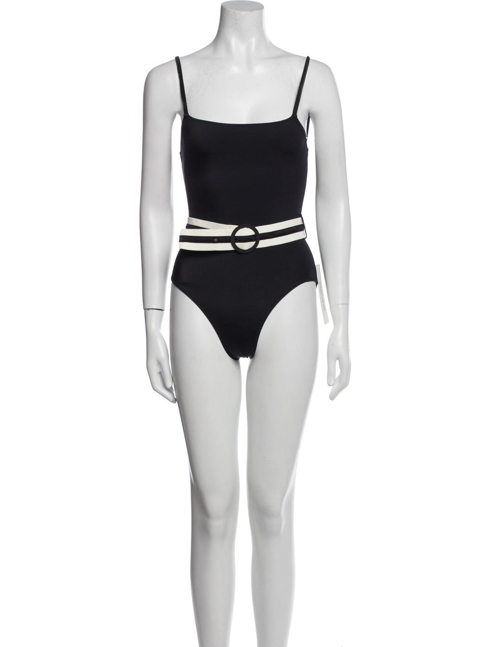 Solid & Striped One-Piece Black Embroidered Accen… - image 1