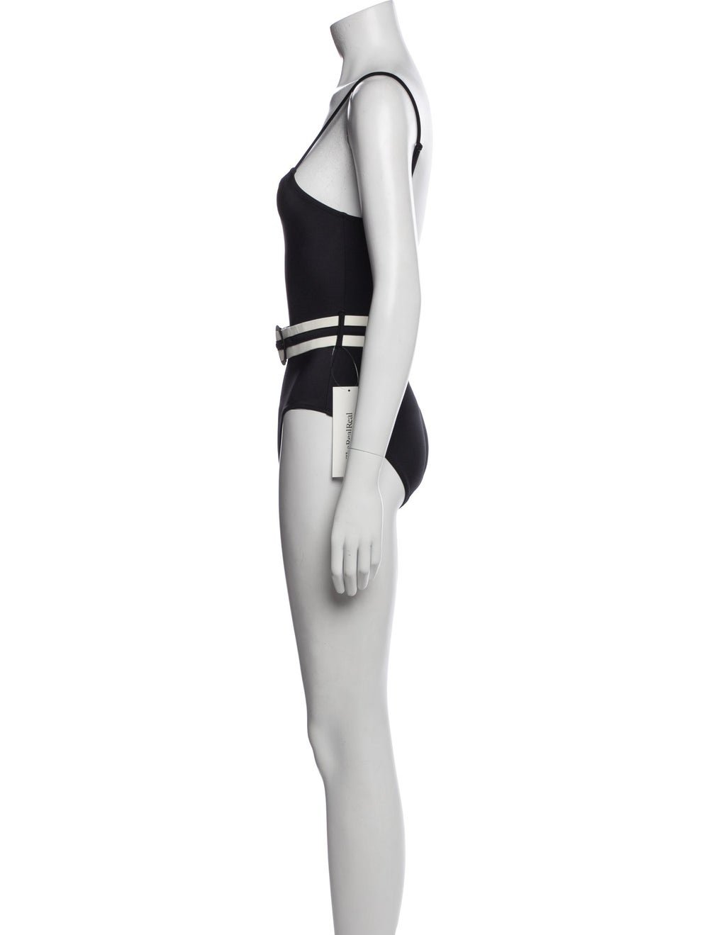Solid & Striped One-Piece Black Embroidered Accen… - image 2