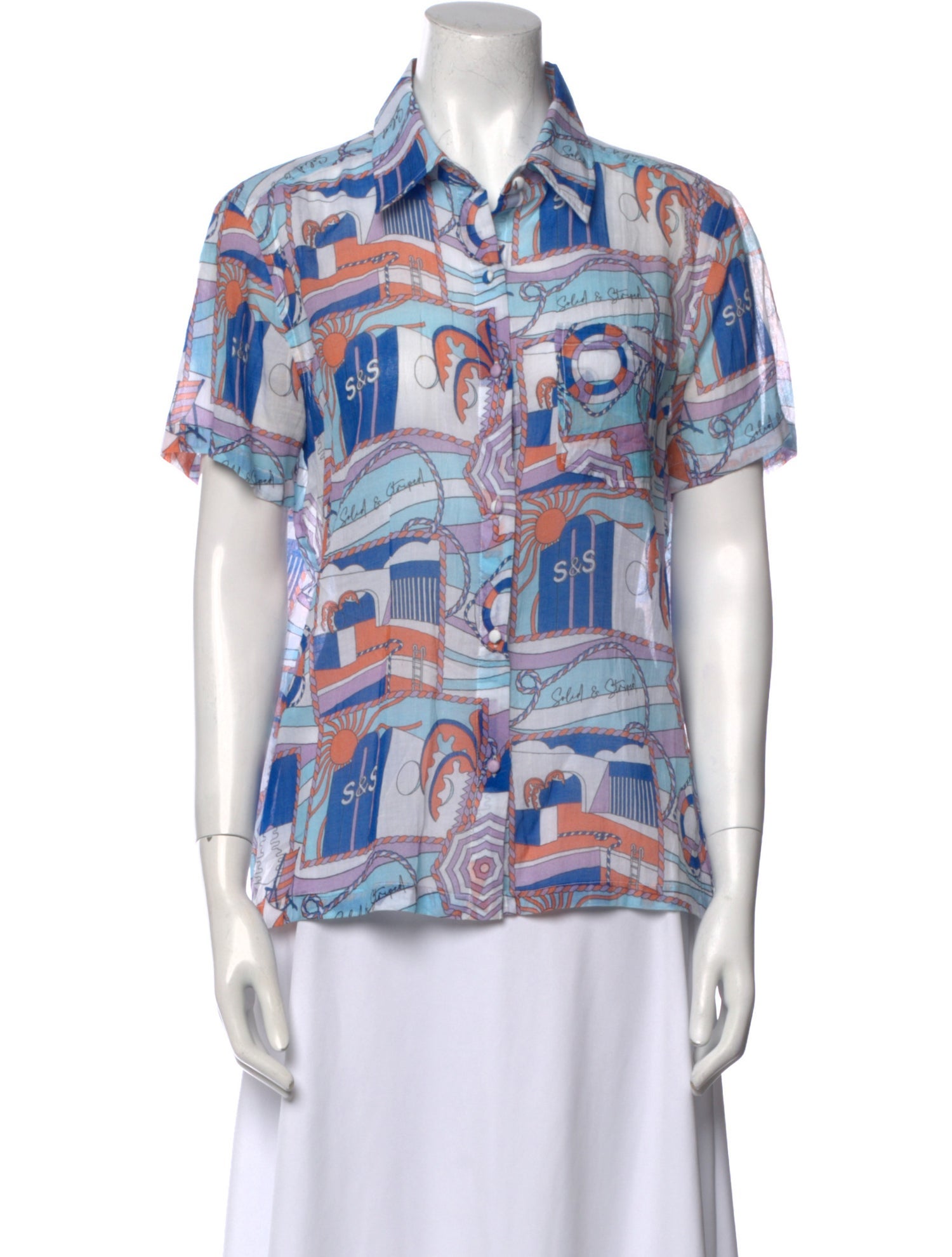 Solid & Striped Printed Short Sleeve Button-Up Top