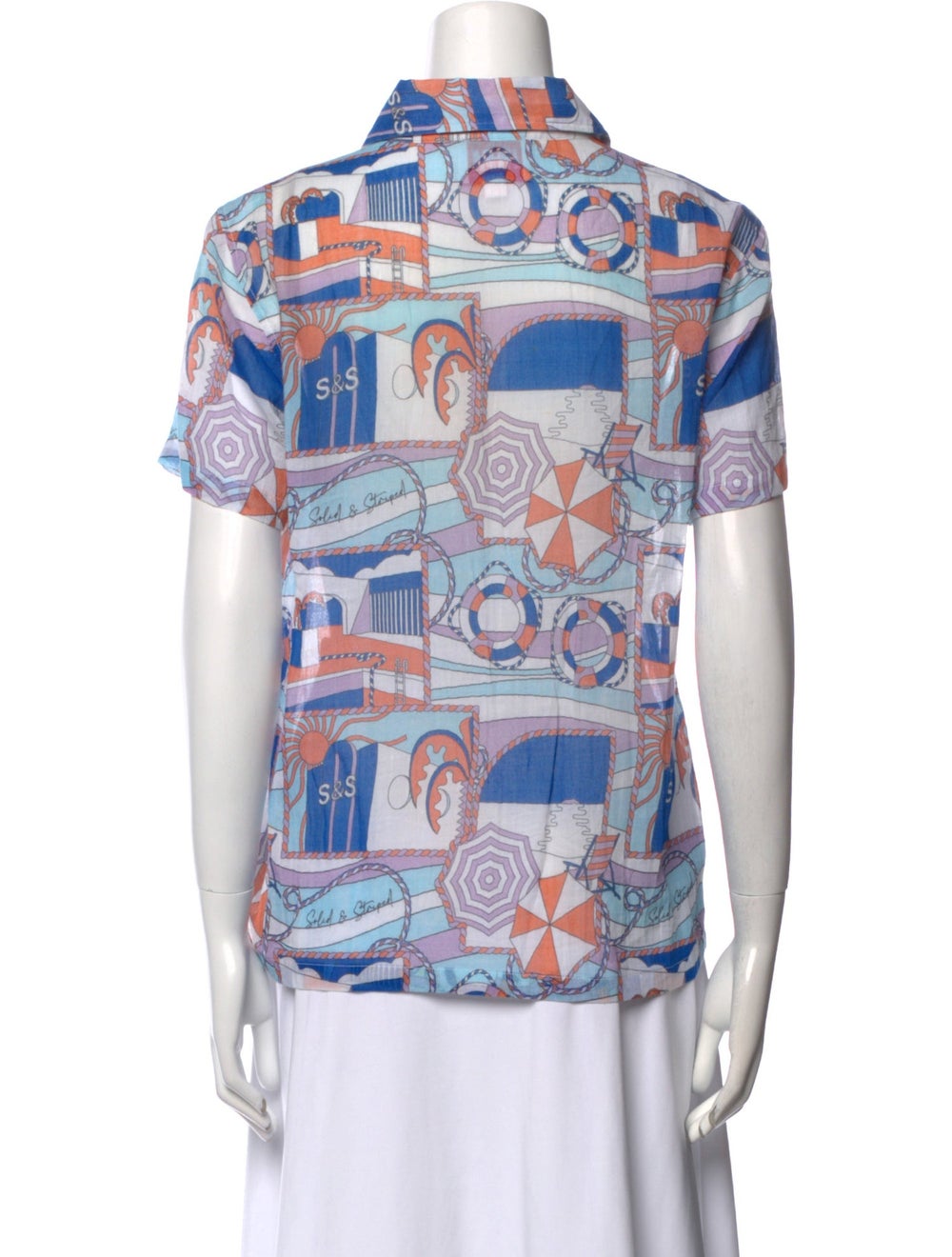 Solid & Striped Button-Up Top White Printed Short… - image 3