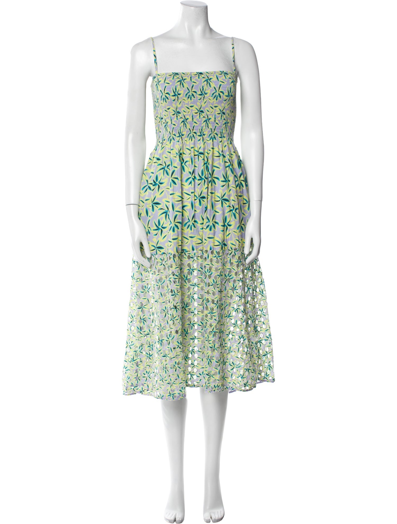 Solid & Striped Floral Print Midi Length Dress