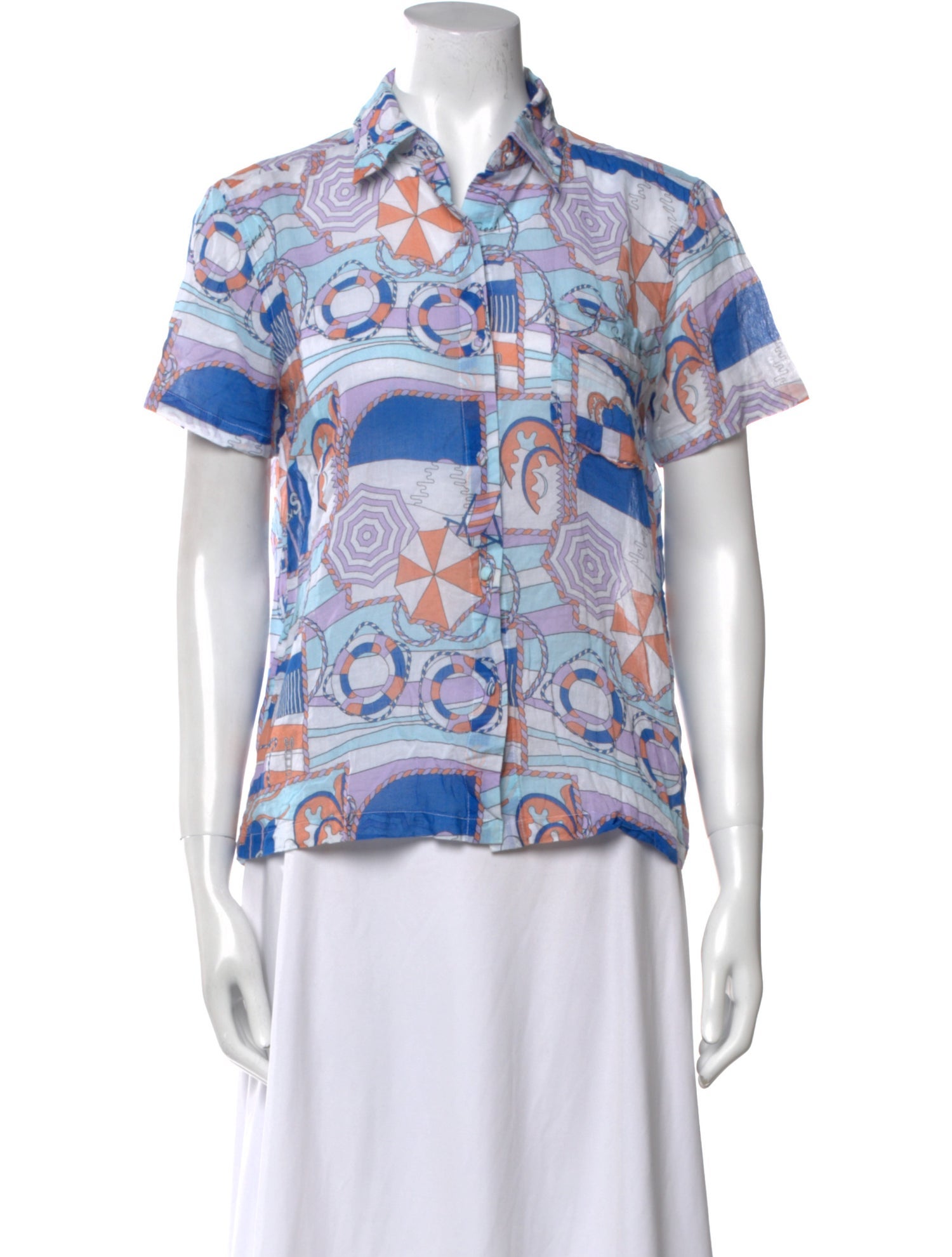 Solid & Striped Printed Short Sleeve Button-Up Top