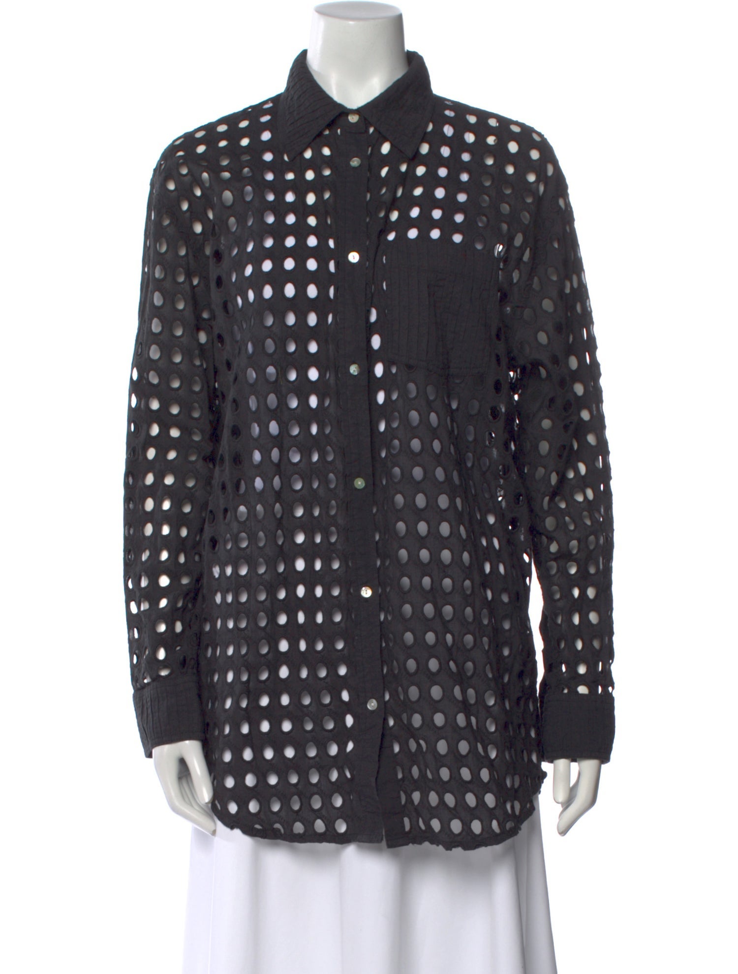 Solid & Striped Polka Dot Print Long Sleeve Button-Up Top