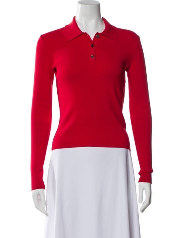 Pre-owned Solid & Striped Long Sleeve Polo In Red