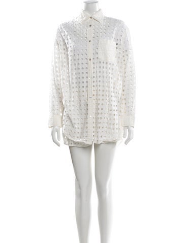 Pre-owned Solid & Striped Lace Pattern Short Set In White