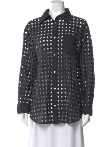 Pre-owned Solid & Striped Long Sleeve Button-up Top In Gray