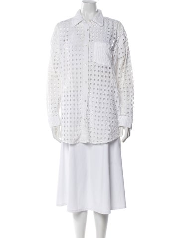 Pre-owned Solid & Striped Long Sleeve Button-up Top In Neutral