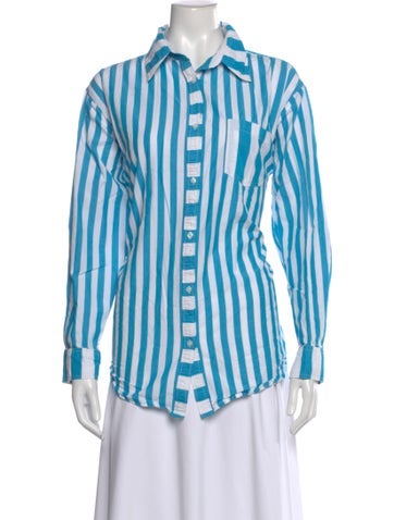 Pre-owned Solid & Striped Striped Long Sleeve Button-up Top In Blue