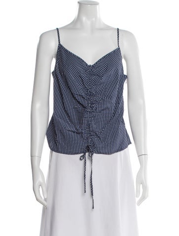 Pre-owned Solid & Striped Polka Dot Print V-neck Top W/ Tags In Black