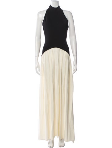 Pre-owned Solid & Striped Halterneck Long Dress In Black