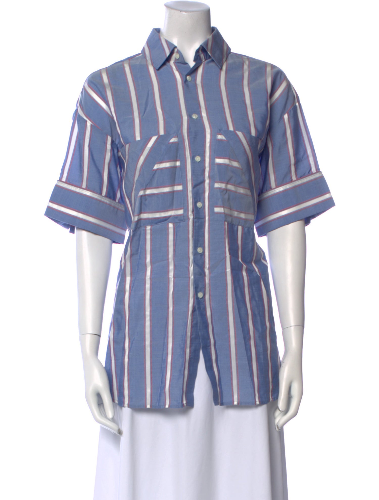 palmer//harding Striped Short Sleeve Button-Up Top