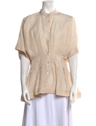 palmer//harding Mock Neck Short Sleeve Button-Up Top