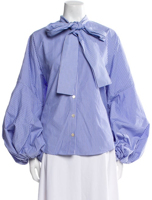 palmer//harding Striped Mock Neck Button-Up Top