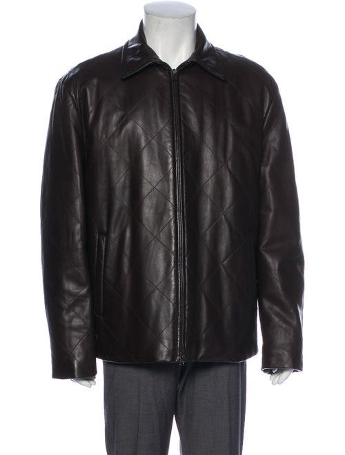 Rene Lezard Leather Bomber Jacket Brown