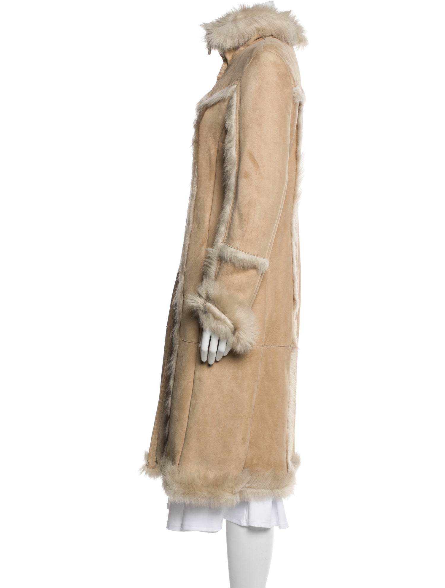 Rene Lezard Leather Colorblock Pattern Fur Coat
