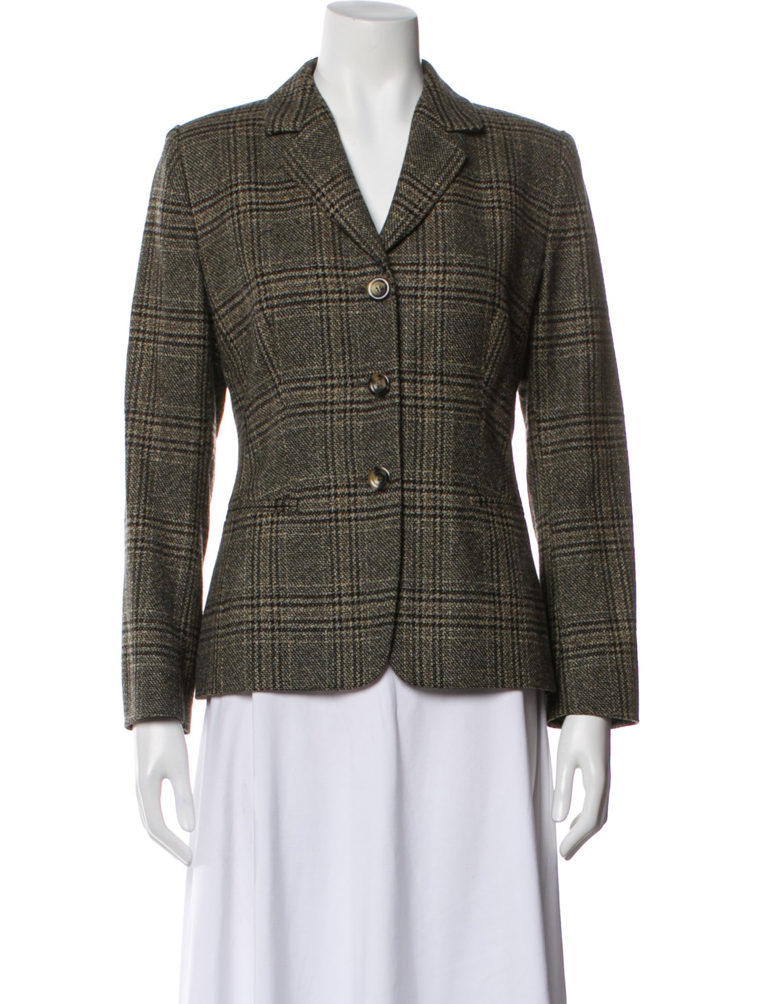 Rene Lezard Wool Plaid Print Blazer