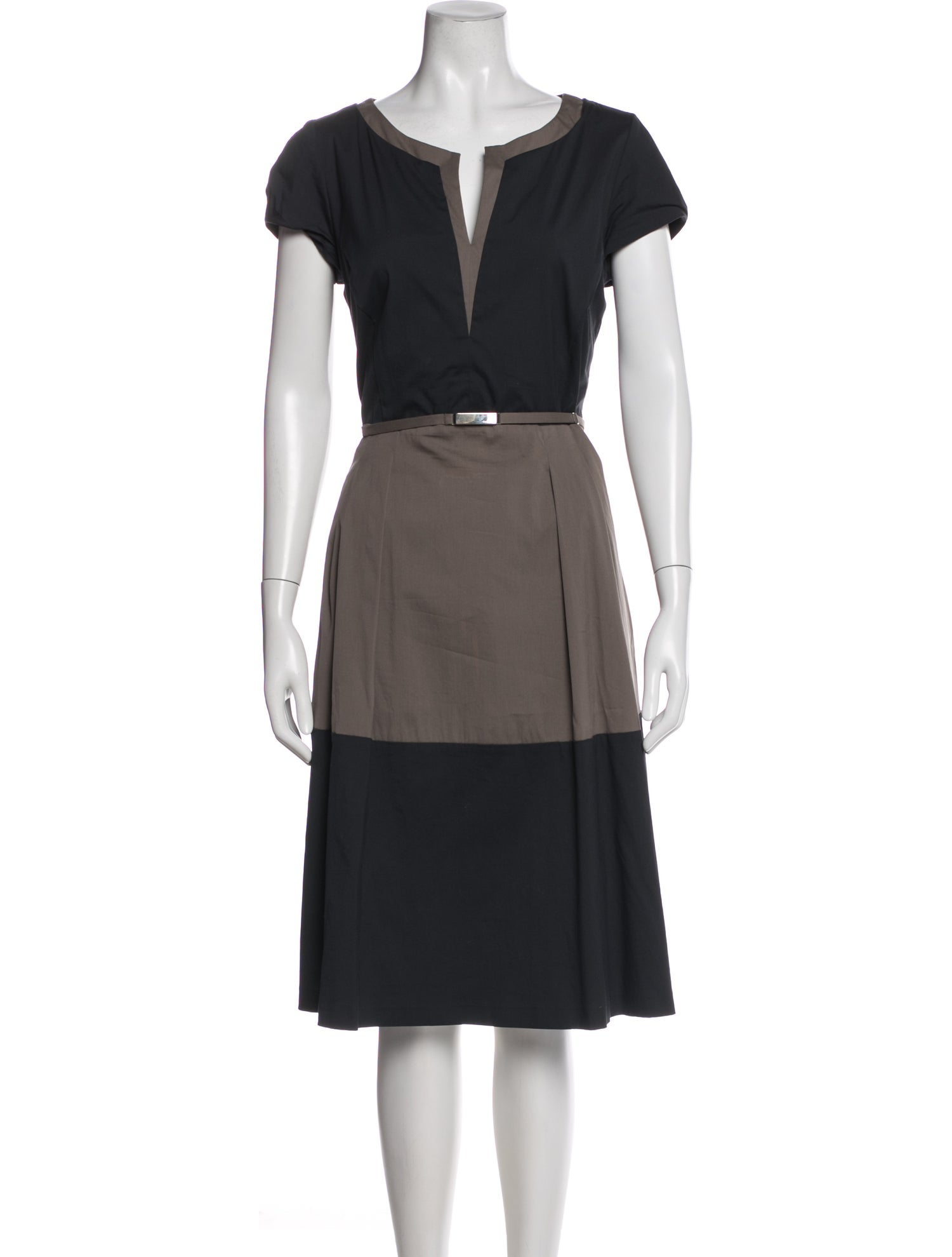 Rene Lezard Colorblock Pattern Knee-Length Dress