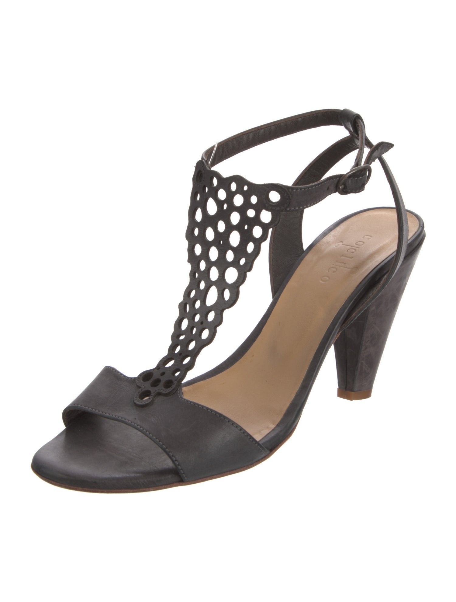Coclico Leather Lasercut Accents T-Strap Sandals
