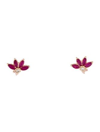 Adina Reyter 14K Ruby, Diamond & Opal Amalfi Half Flower Posts