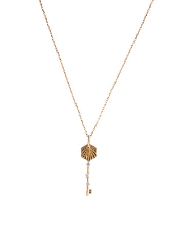 Adina Reyter 14K Diamond Small Hexagon Key Pendant Necklace