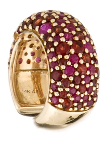 Pre-owned Adina Reyter 14k Ruby & Garnet Single Ear Cuff Earring In Multi