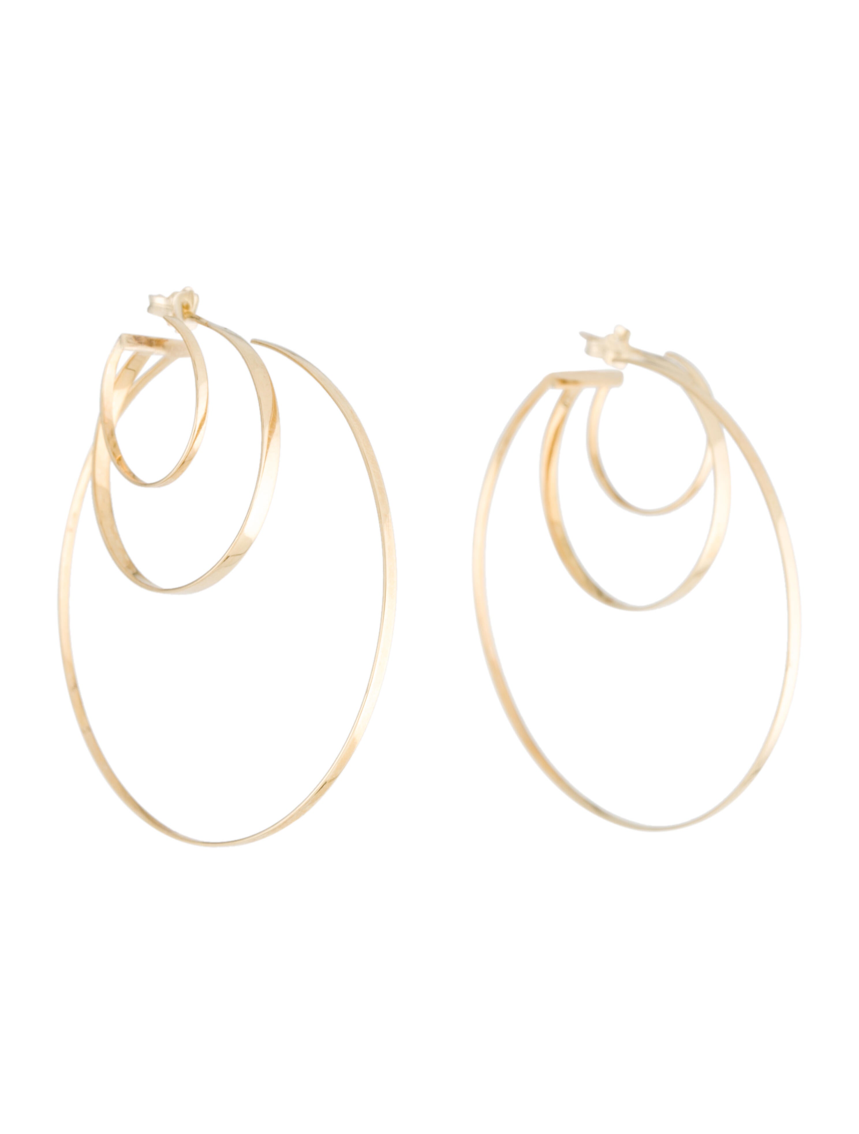 Lana Jewelry 14K Connecting Flat Triple Hoop Earrings 14K Yellow Gold