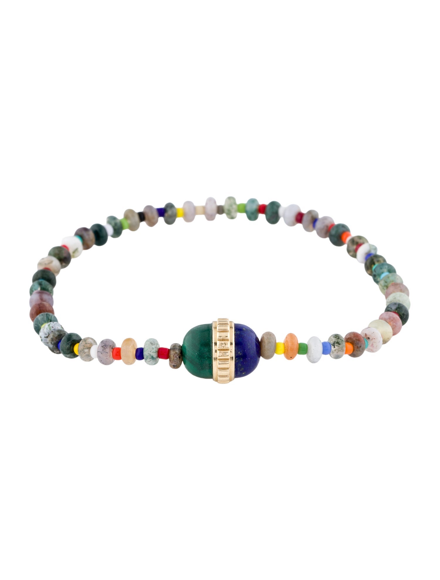 Luis Morais 14K Agate, Malachite and Lapis Lazuli Bead Strand Bracelet