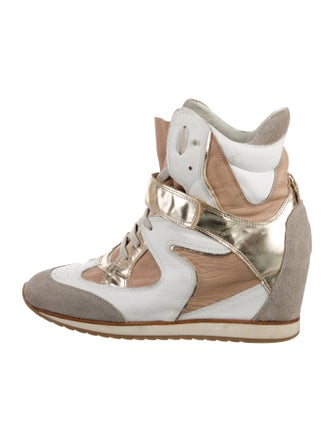 Elena Iachi Leather Colorblock Pattern Wedge Sneakers