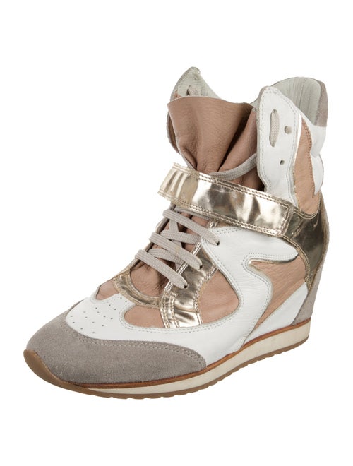 Elena Iachi Leather Colorblock Pattern Wedge Sneakers