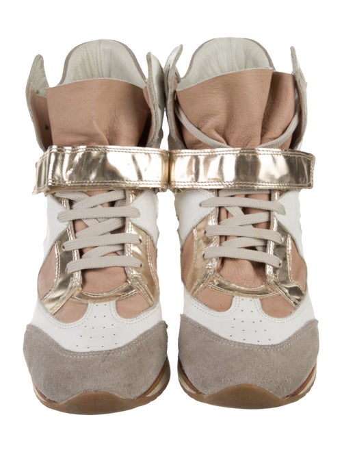 Elena Iachi Leather Colorblock Pattern Wedge Sneakers