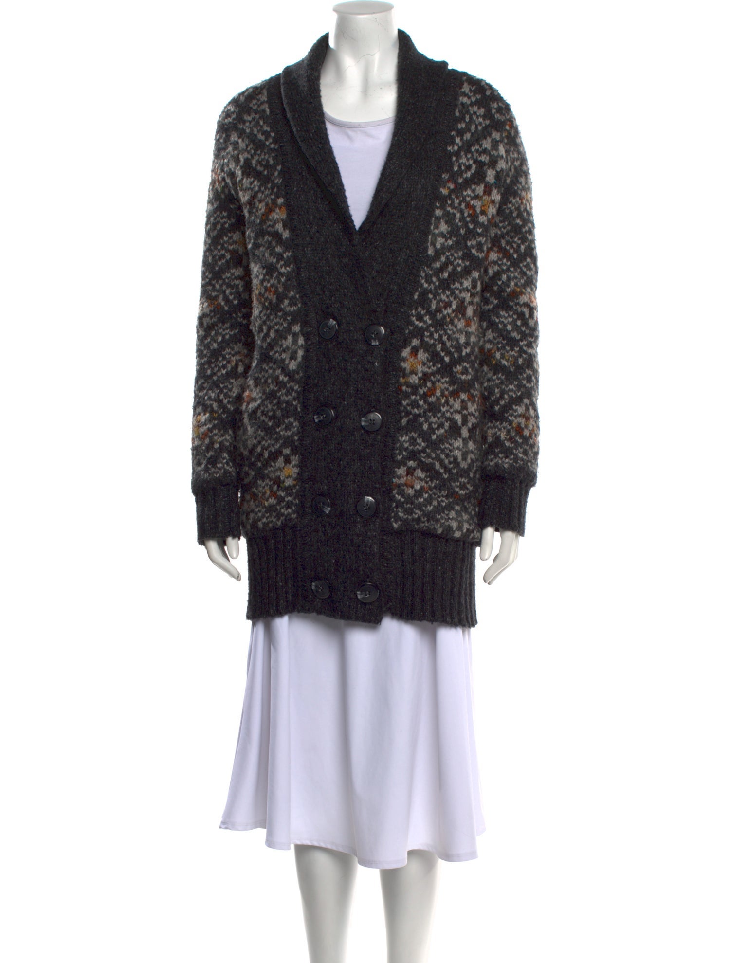 Line Printed V-Neck Sweater